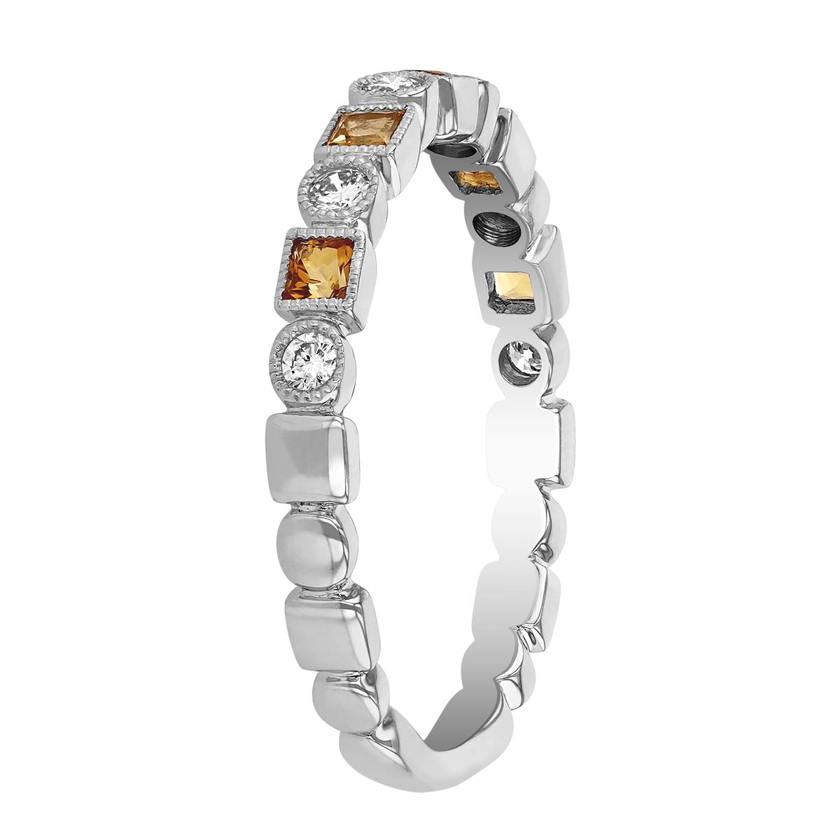 Citrine & Diamond Geometric Ring in White Gold